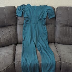 Teal Cutout Short Sleeve Jumpsuit